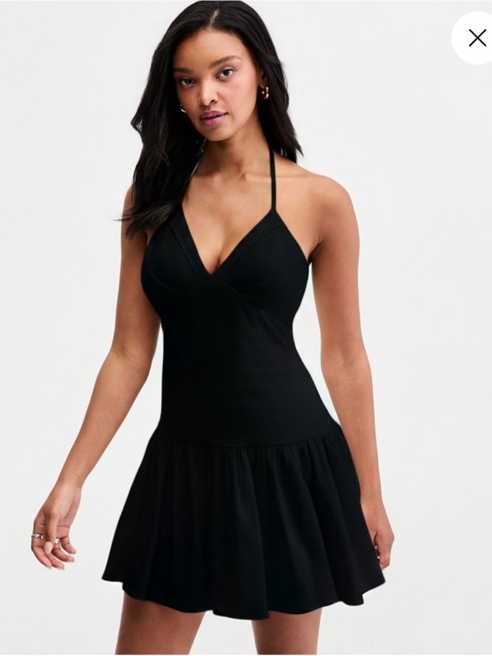 Bar III Black Halter V-Neck Flared Mini Dress